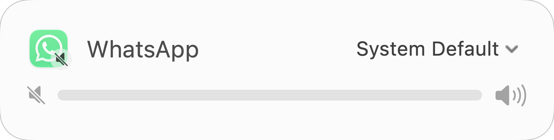 WhatsApp silenced, with the native mute badge and empty volume slider